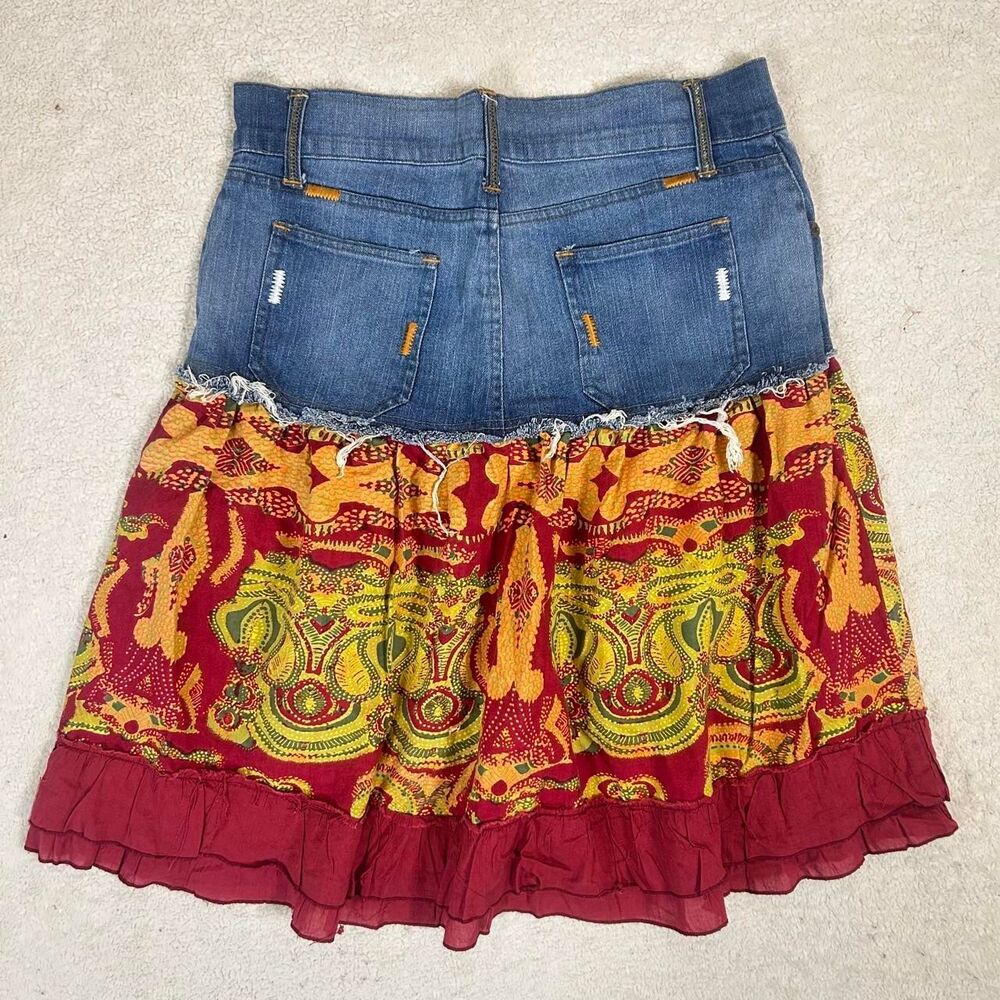 Mix Nouveau Y2K Denim and Fabric Tiered Multi-Media Skirt - Picture 5 of 5